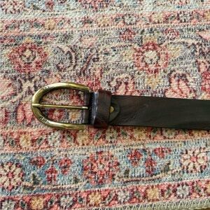 Women’s Dark Brown Leather Belt with Brass Oval Buckle